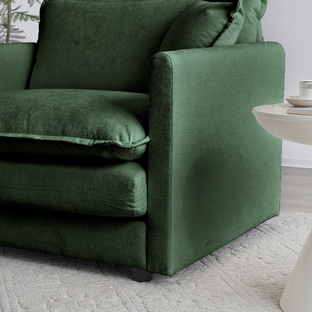 Mid-Century Modern 3-Seater Sofa with Green Chenille Upholstery