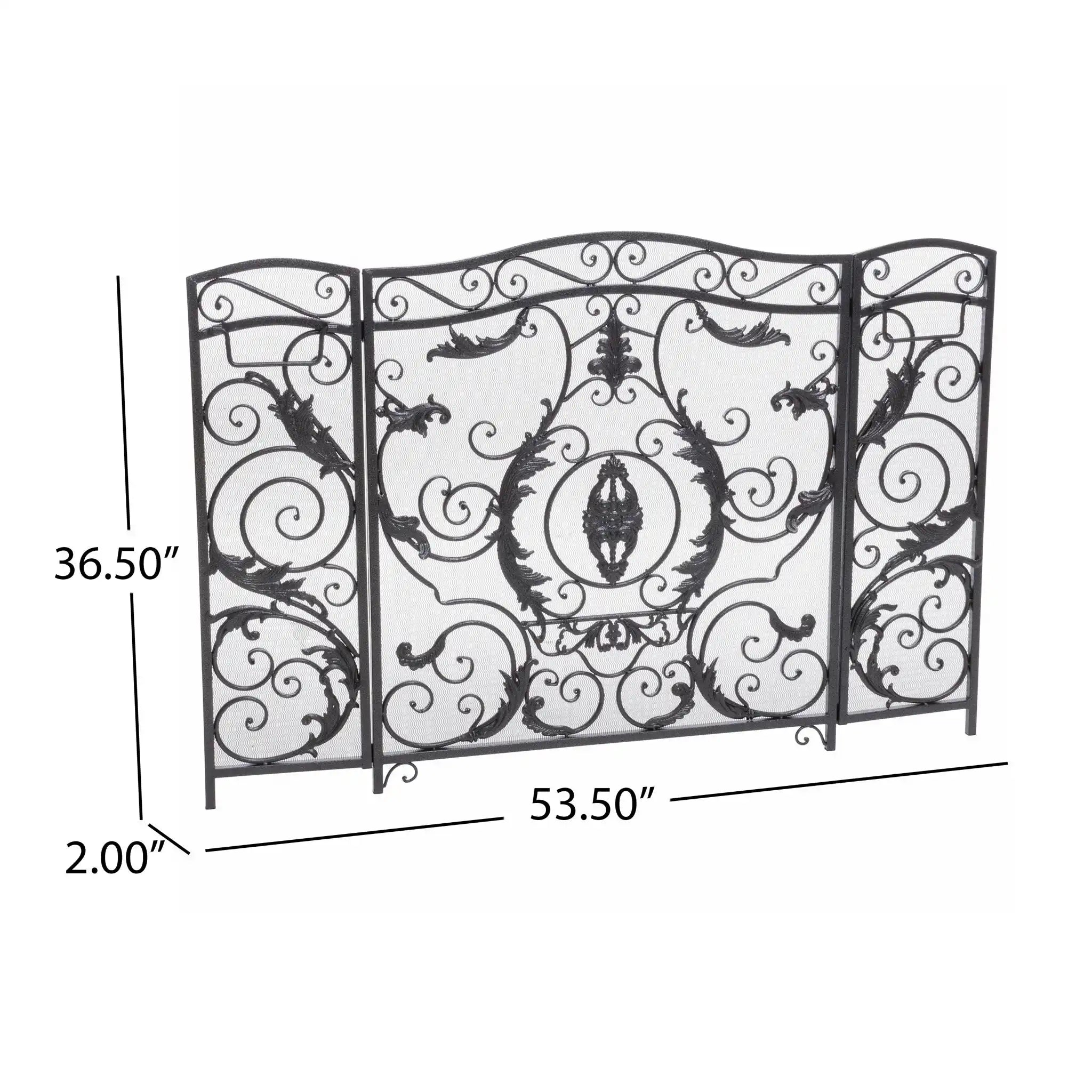 Mariella Traditional Floral Iron Fireplace Screen with Ornate Design