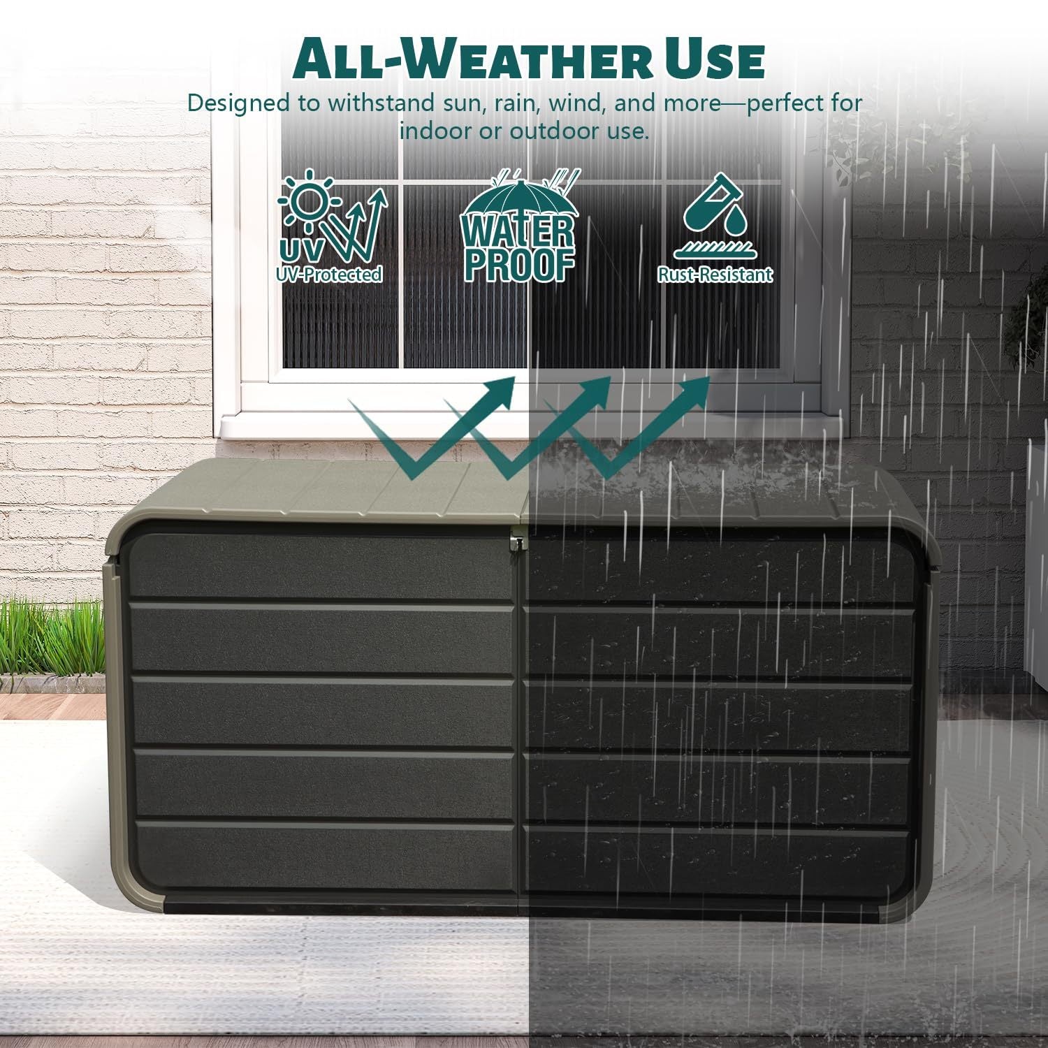 200 Gallon Plastic Deck Box with Lock and Waterproof Lid