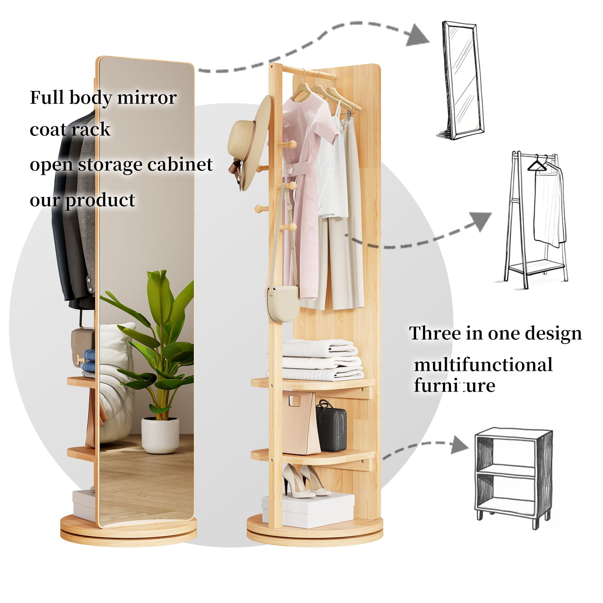 3 In 1 Multifunctional Full-Length Clothing Mirror