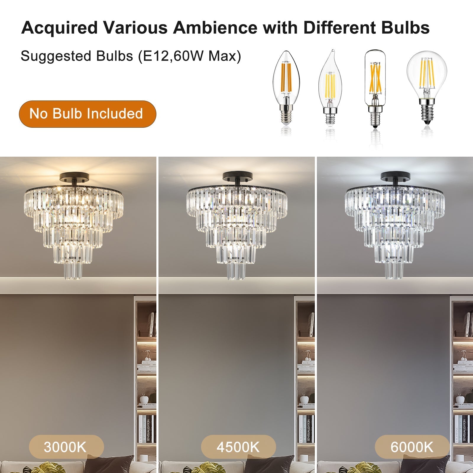 20" Black Crystal Chandelier Ceiling Light
