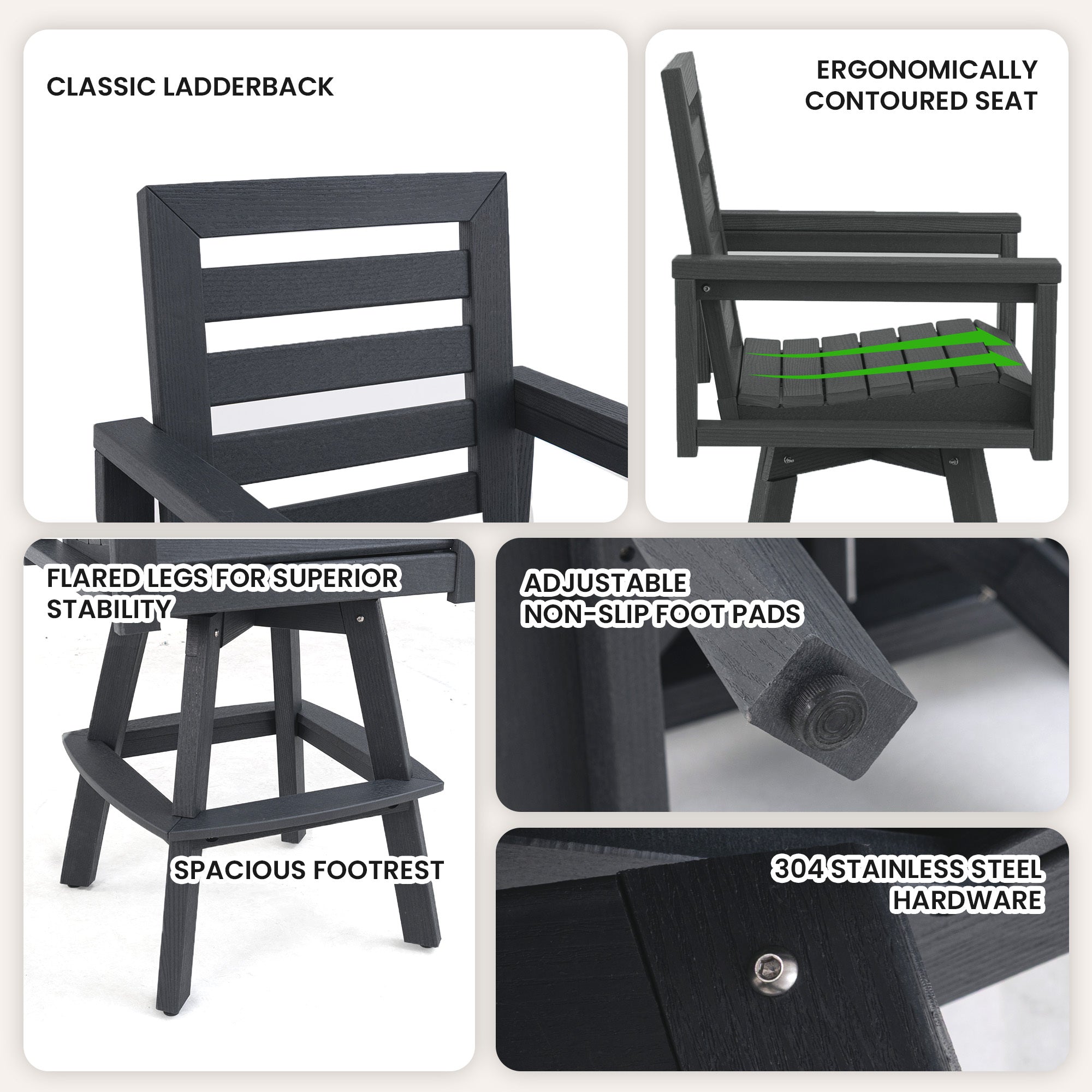 Outdoor 360° Swivel Bar Chair in Slate Grey