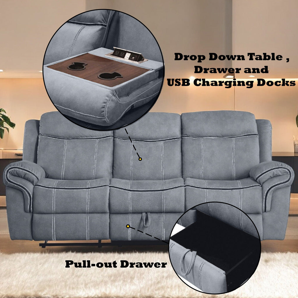 Zubaida Two Tone Recliner Sofa with USB Port and Drop Down Table