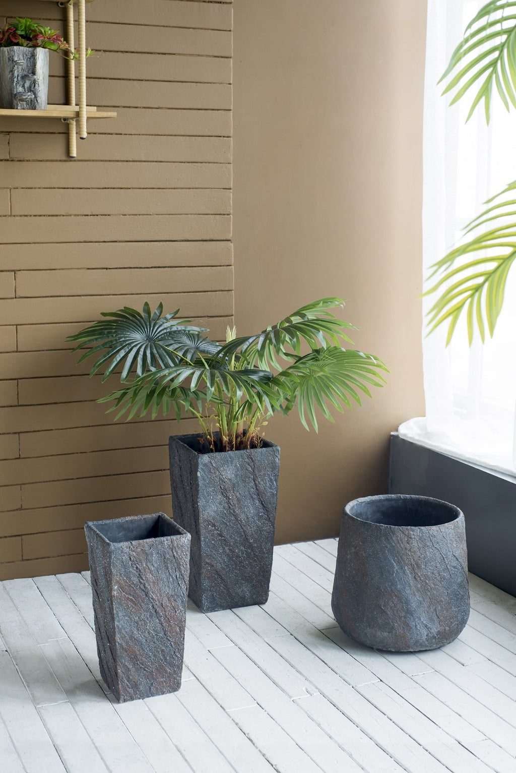 9.4x9.4x18.1' Cement Planter Large, Indoor Outdoor Garden Functional Decor