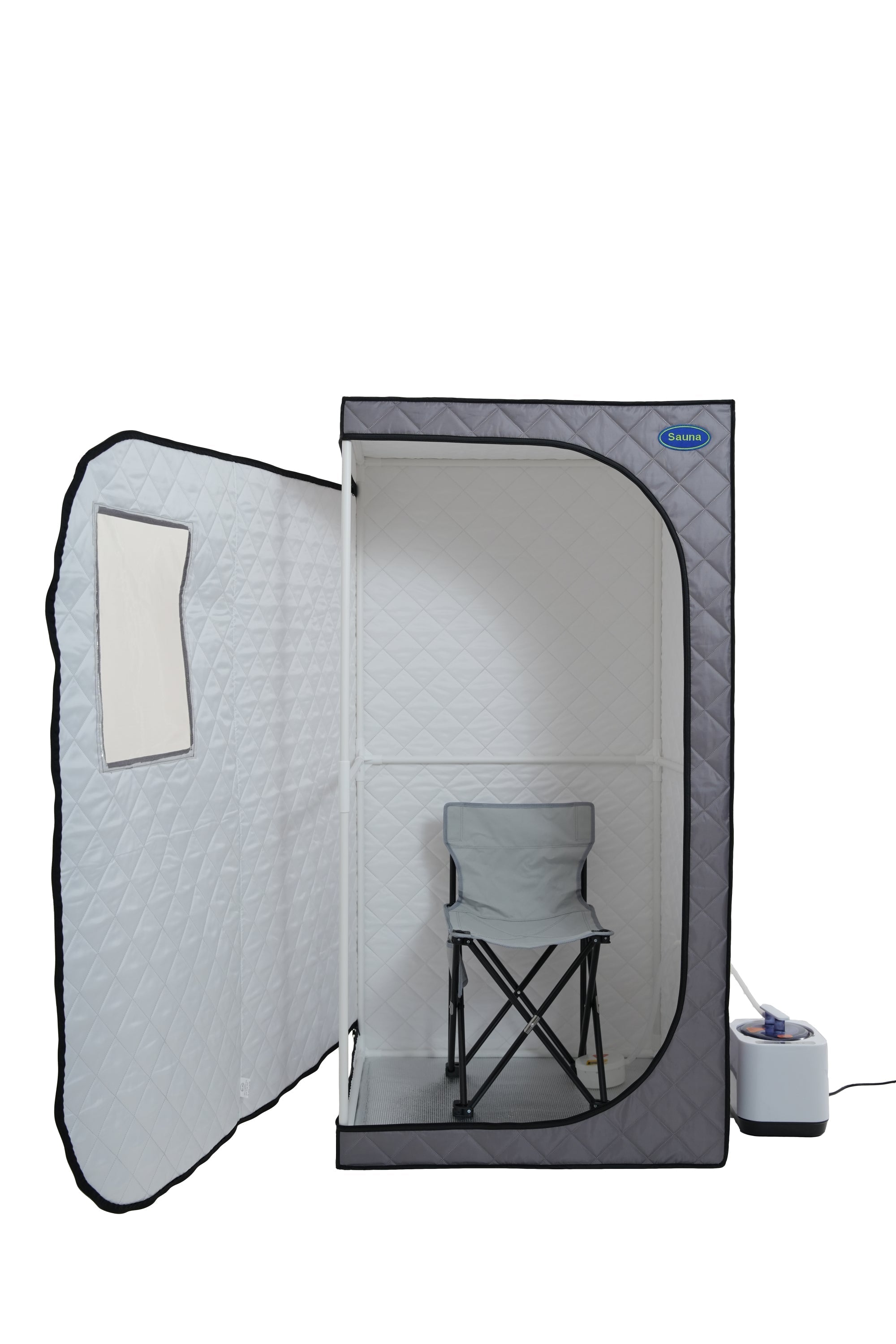Portable Grey Mini Plus style Steam Sauna tent–Personal Home Spa, with Steam Generator, Remote Control, Foldable Chair, PVC pipes. Easy to Install,fast heating, with FCC & UL Certification