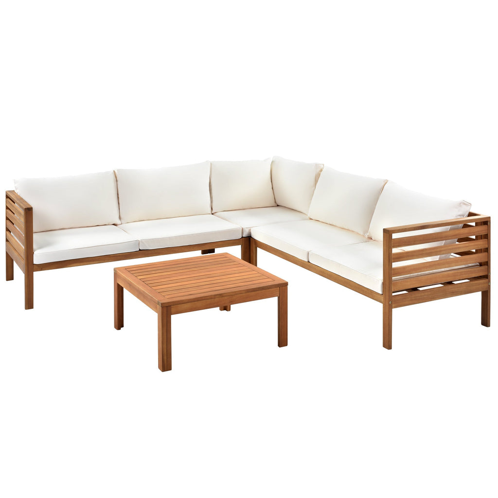 Wood Structure Outdoor Sofa Set with Beige Cushions