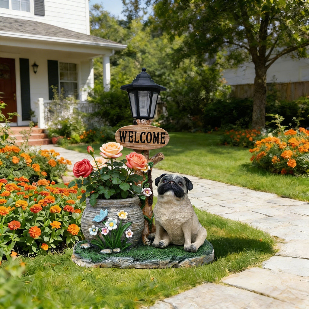 Sitting Pug Dog Planter Statue
