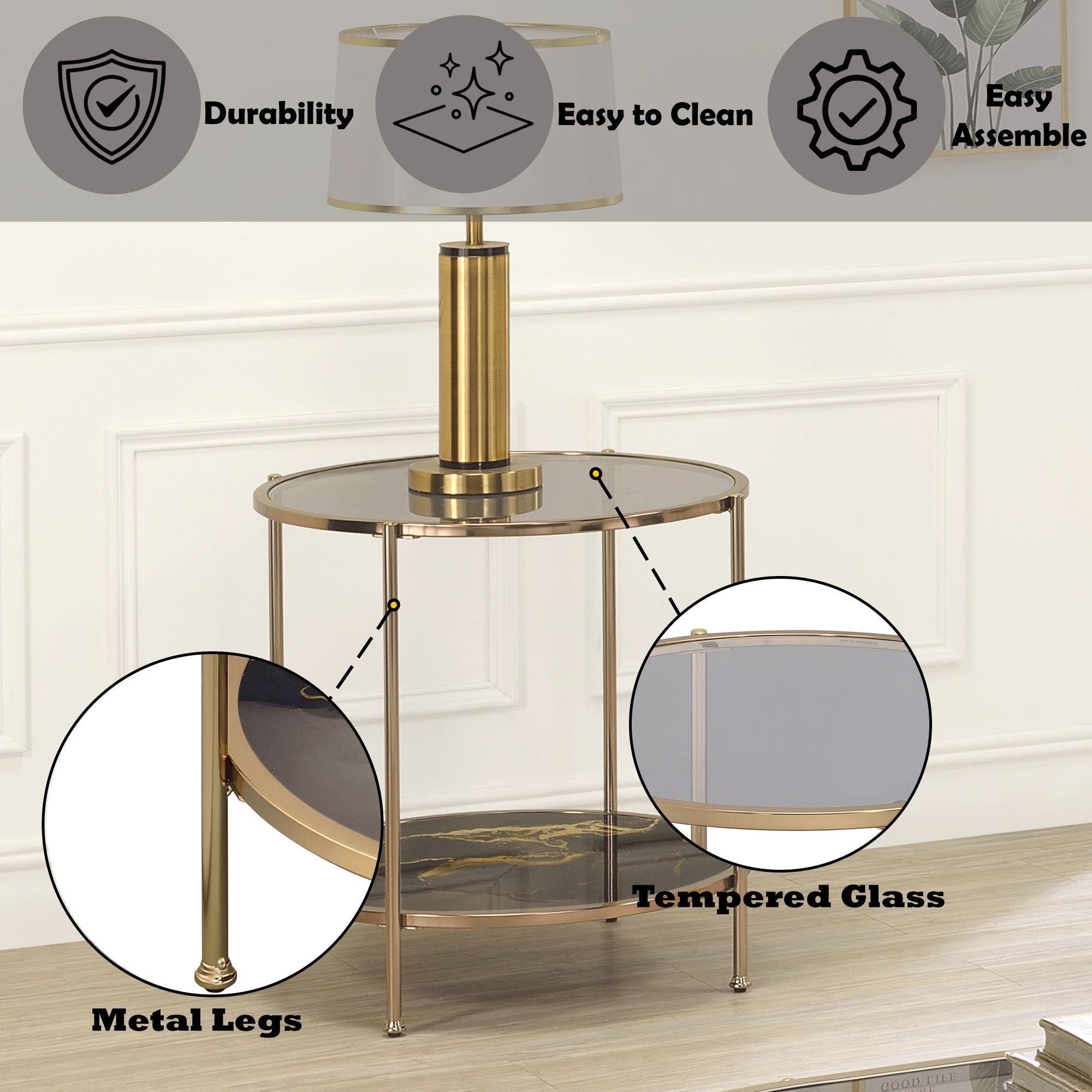 Fiorella Marble Print Glass Table