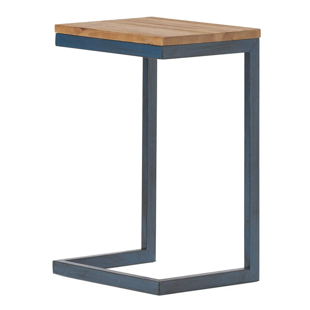 C Shaped End Table With Iron Base And Fir Wood Top