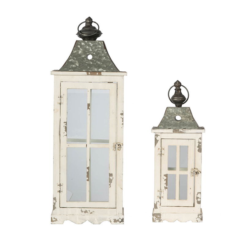 Wooden Candle Lantern Decorative, Hurricane Lantern Holder Decor For Indoor Outdoor, Home Garden - Ivory