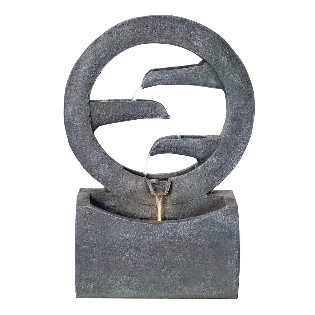 26.77'H Gray Circular Polyresin Outdoor Water Fountain with LED Light