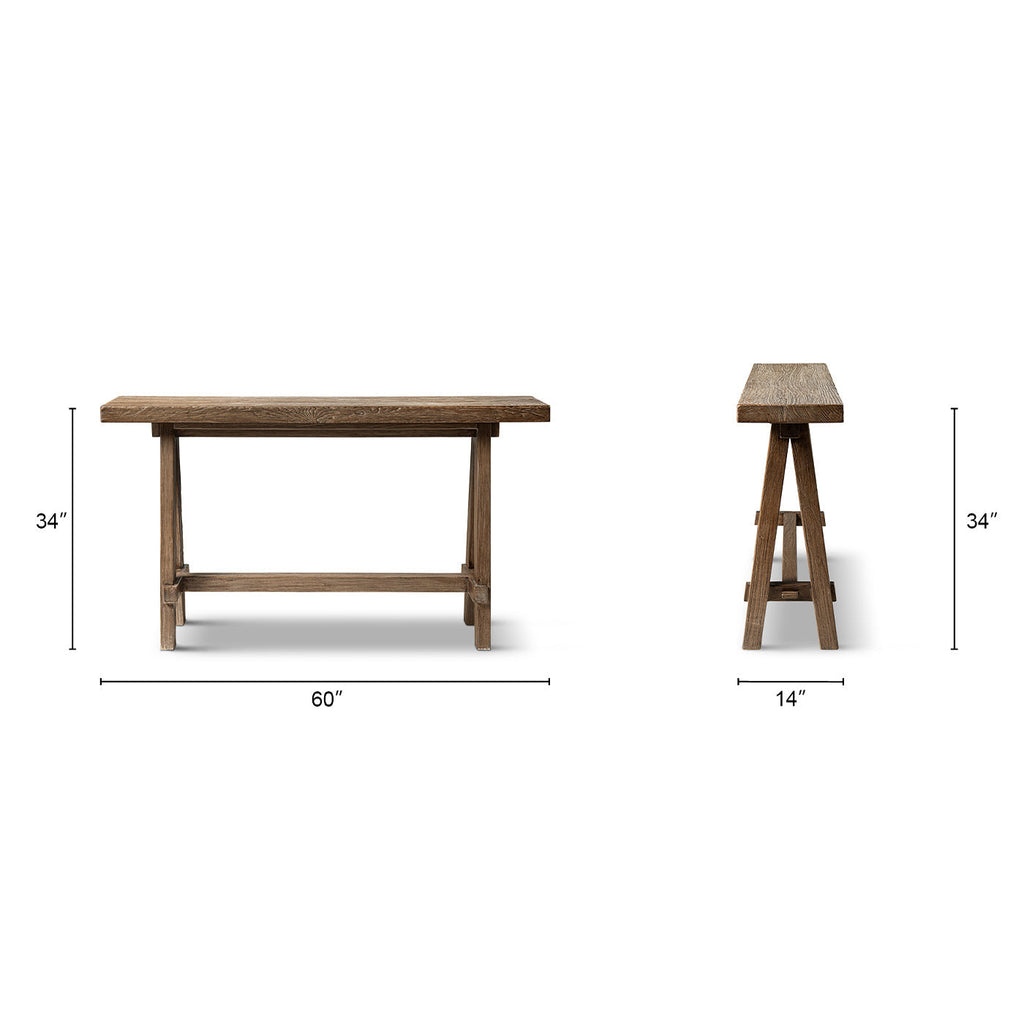 Hawthorne 60'' Solid Reclaimed Elm Trestle Console Table