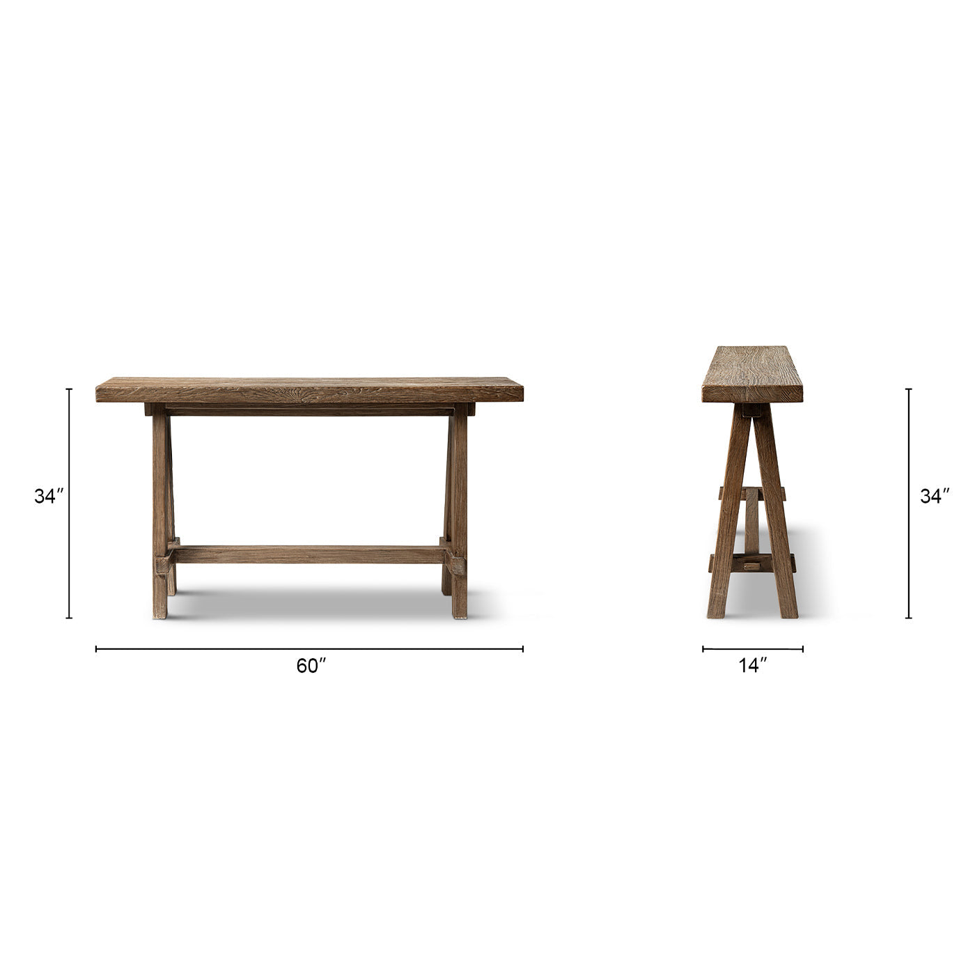 Hawthorne 60'' Solid Reclaimed Elm Trestle Console Table