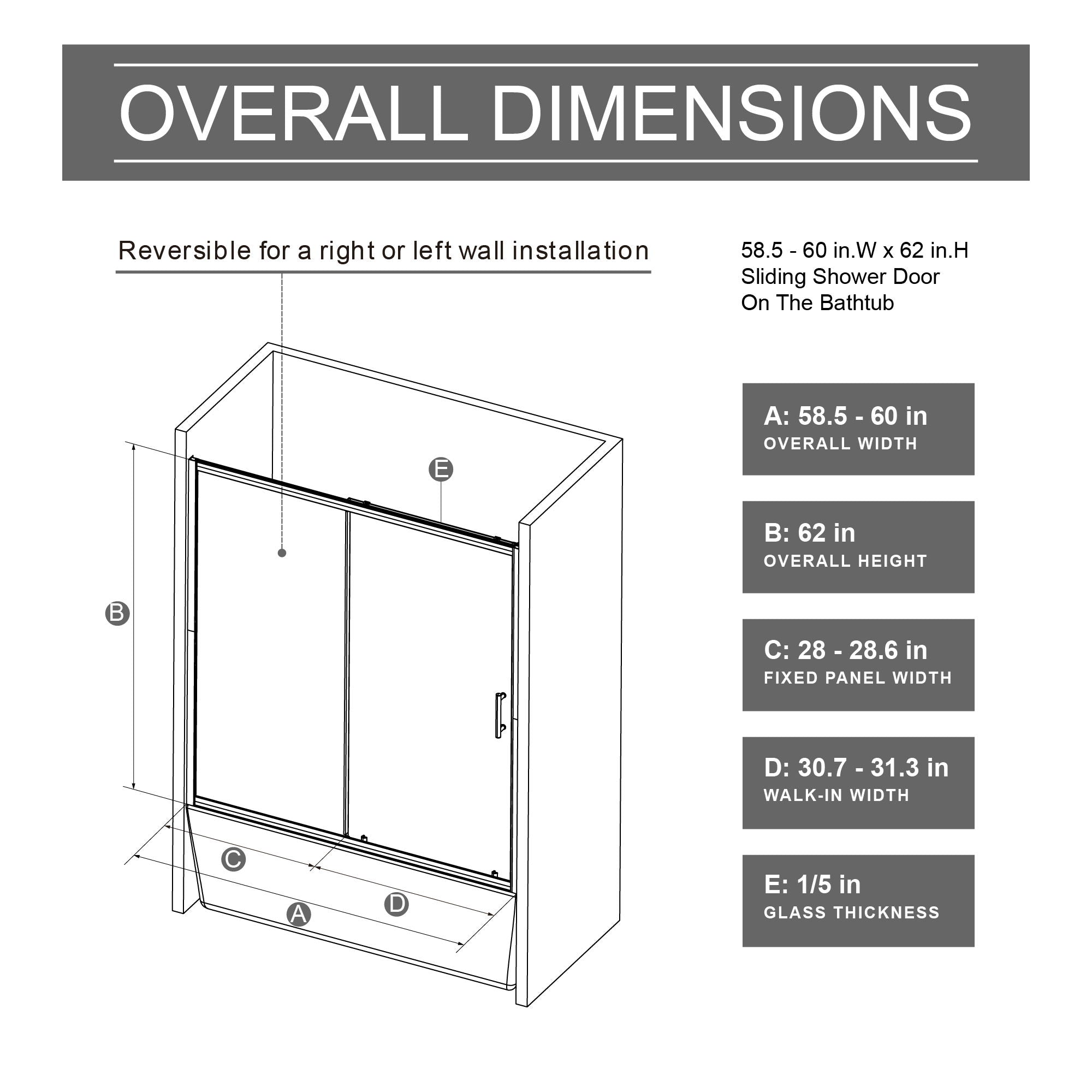 Single Sliding Shower Door For Bathtub With Handle - Chrome