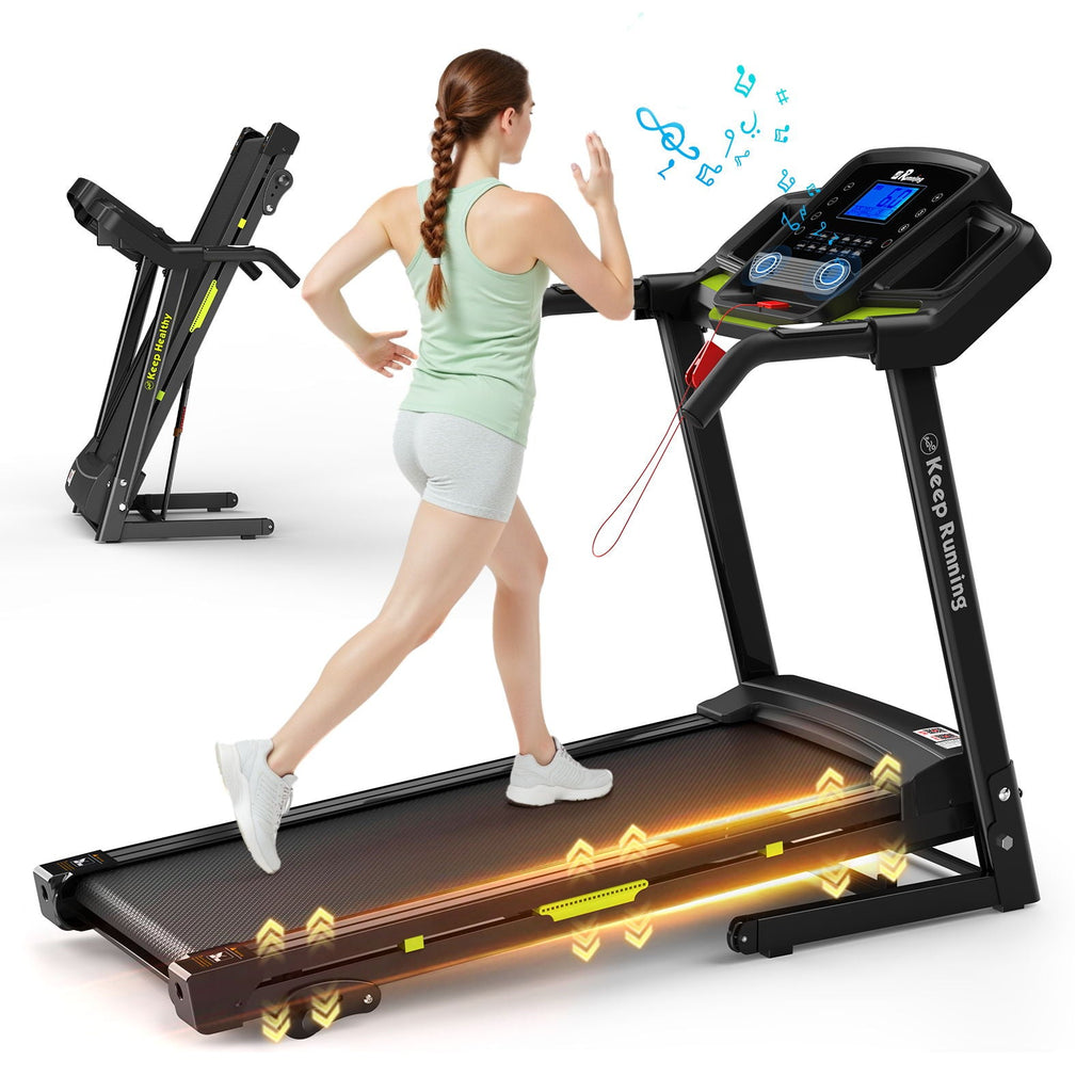Foldable Treadmill With Incline For Home, Electric Running Machine With Speed Control, Pulse Monitor, 12 Training Programs - Black