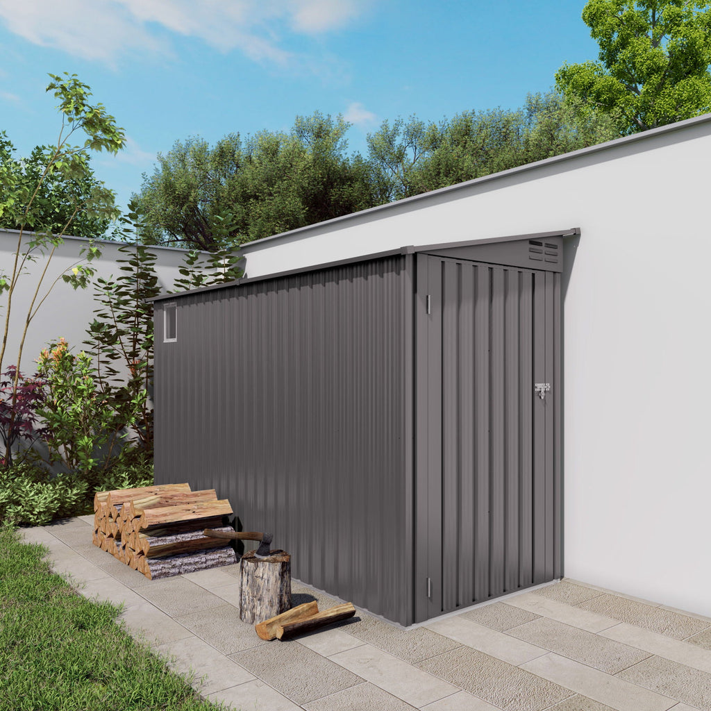 Lean To Shed With Windows, Tool House With Sloping Roof With 2 Vents And 1 Side Open Door For Backyard - Gray