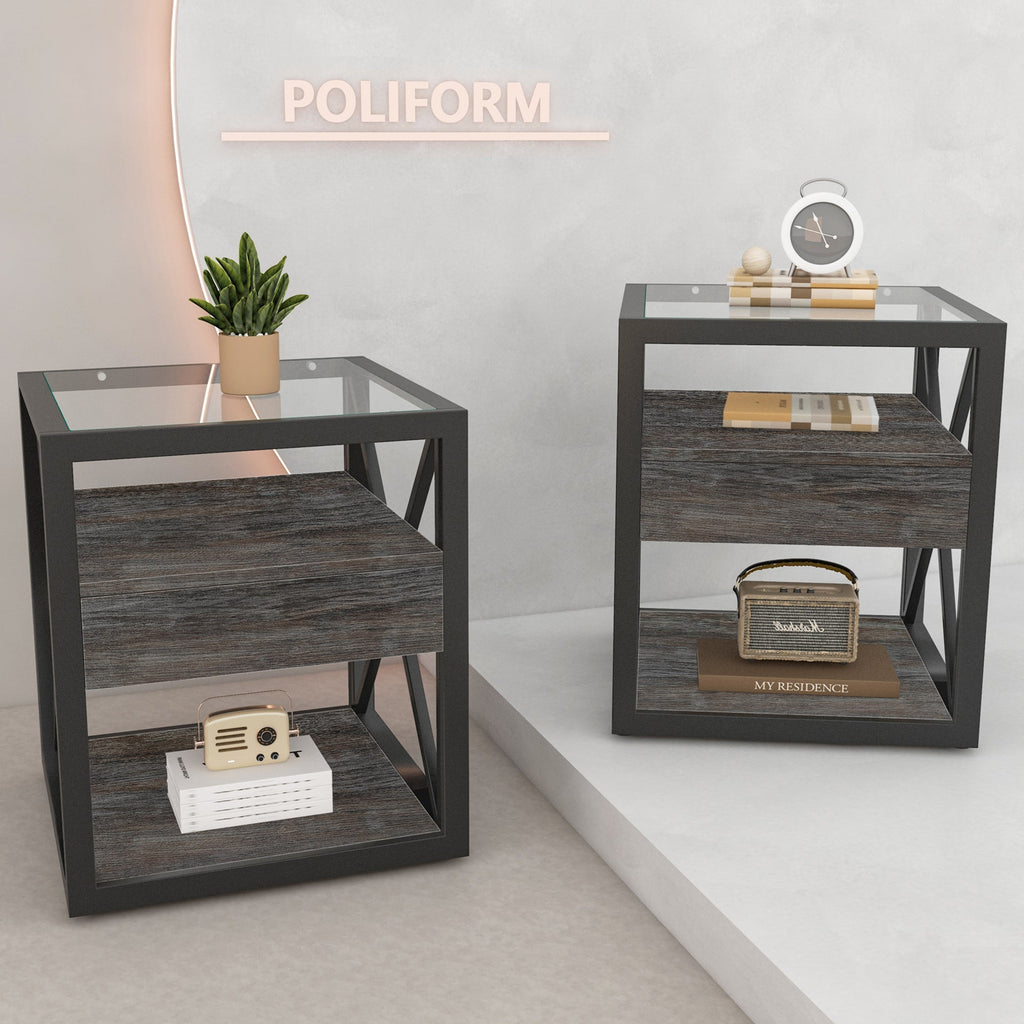 Set of 2 Modern End Tables with Drawer - Nightstands