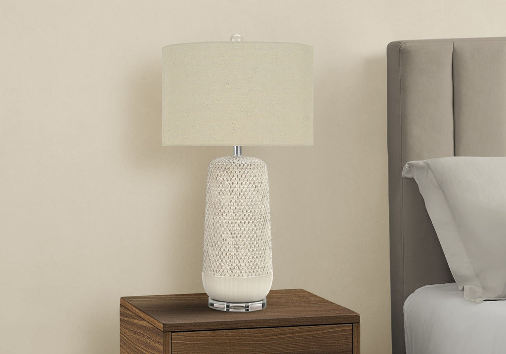Contemporary Lighting Table Lamp in Cream Ceramic and Beige Fabric