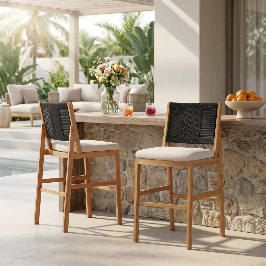 Outdoor Acacia Wood Bar Stools (Set of 2)