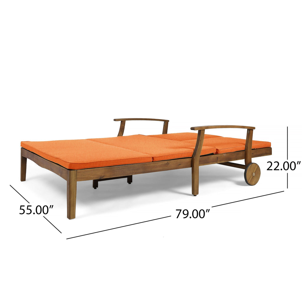 Etherealize Outdoor Adjustable Double Chaise Lounge With Water Resistant Cushions