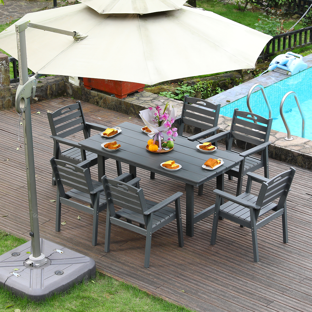 HDPE Outdoor Patio Dining Set - Table and Six Chairs