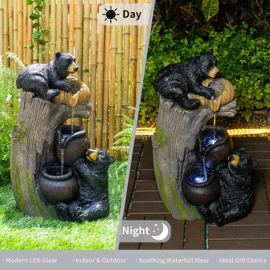 Bear Outdoor Water Fountain with LED Lights