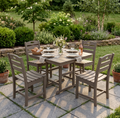 Antique Wood Color HDPE 5-Piece Outdoor Patio Dining Set with Square Table and 4 Armless Chairs, Umbrella Hole