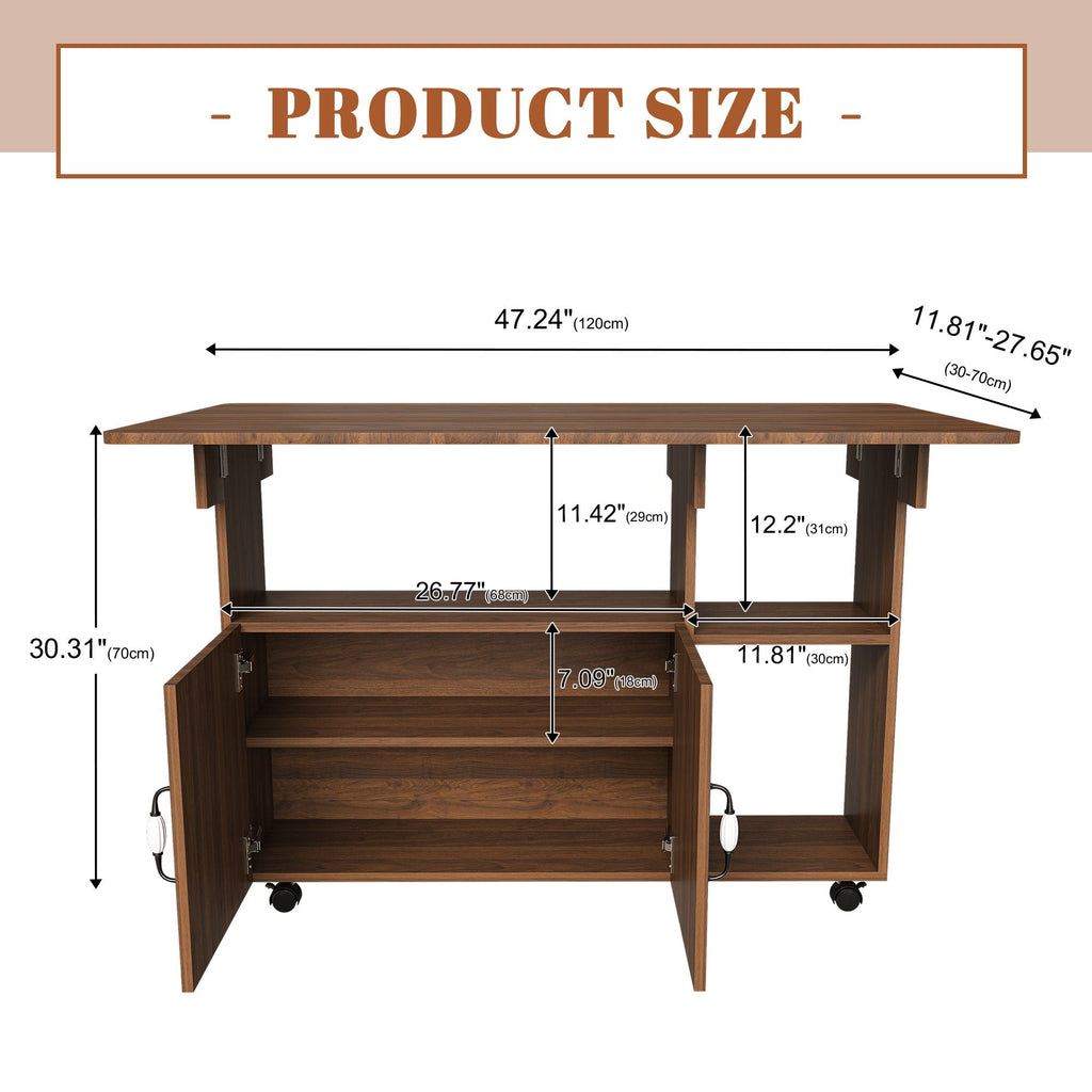 Multi Functional Folding Table With Storage Shelves And Wheels