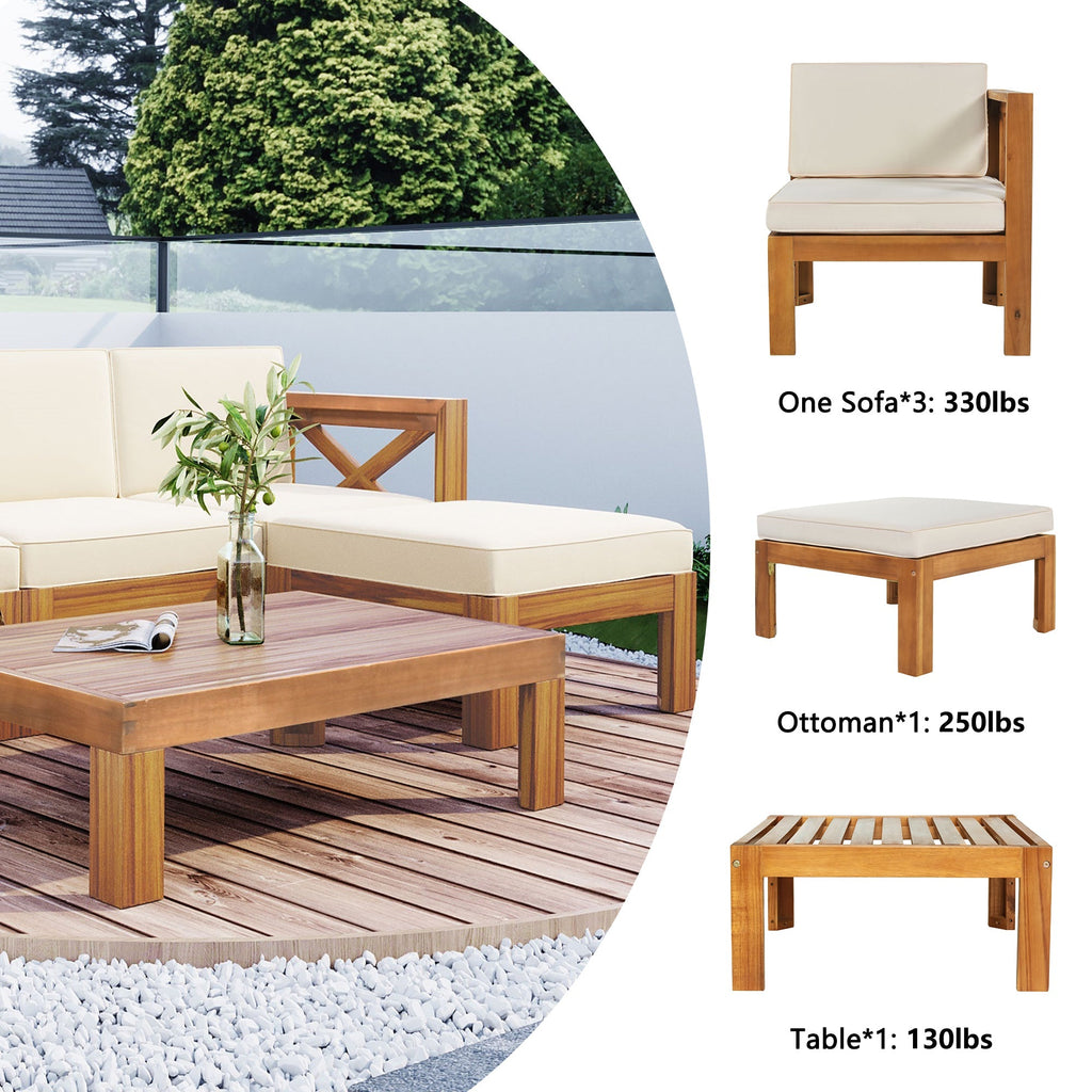 Topmax Outdoor Patio Wood 5-Piece Sectional Sofa Seating Group Set