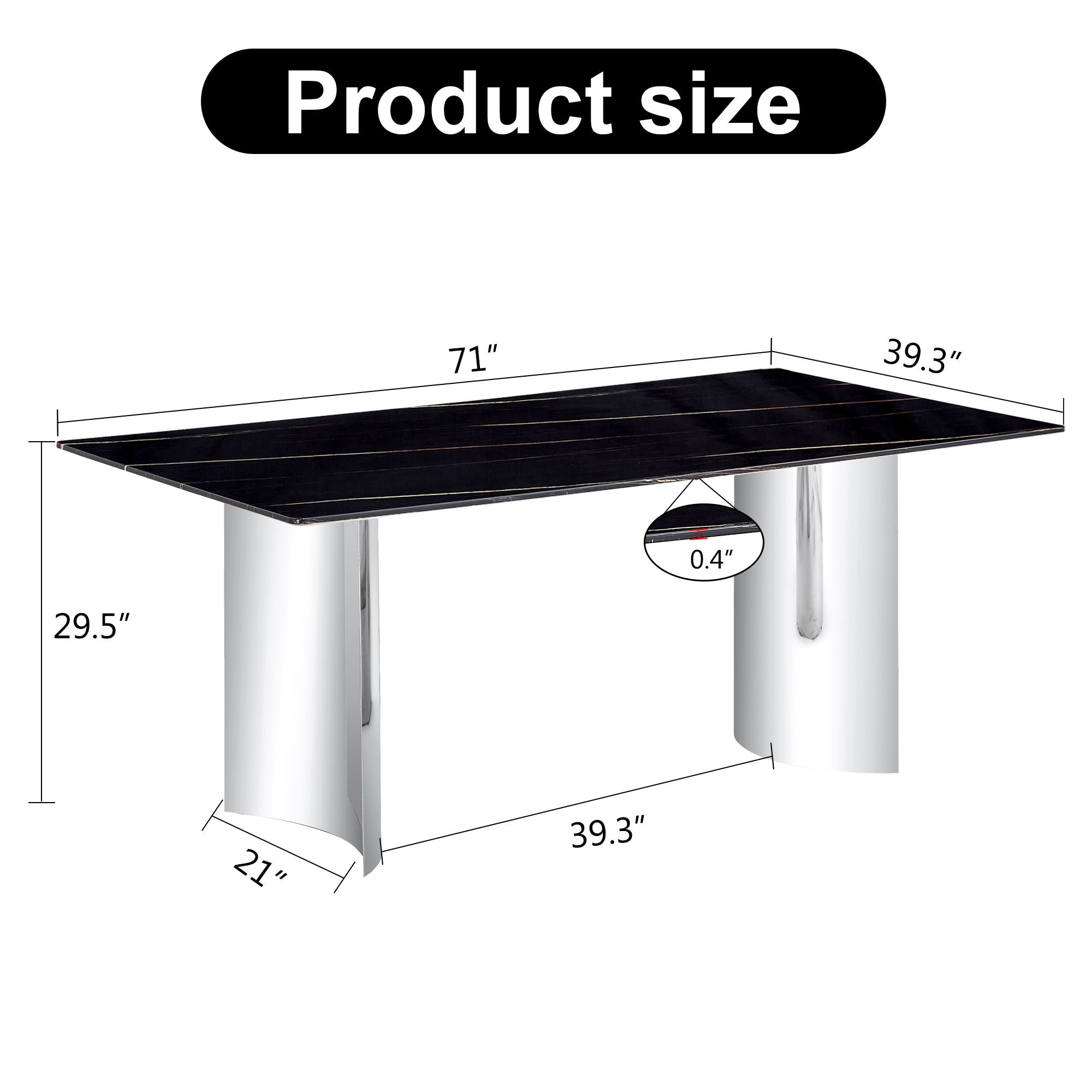 Modern Minimalist Dining Table with Imitation Marble Glass Top and Metal Legs
