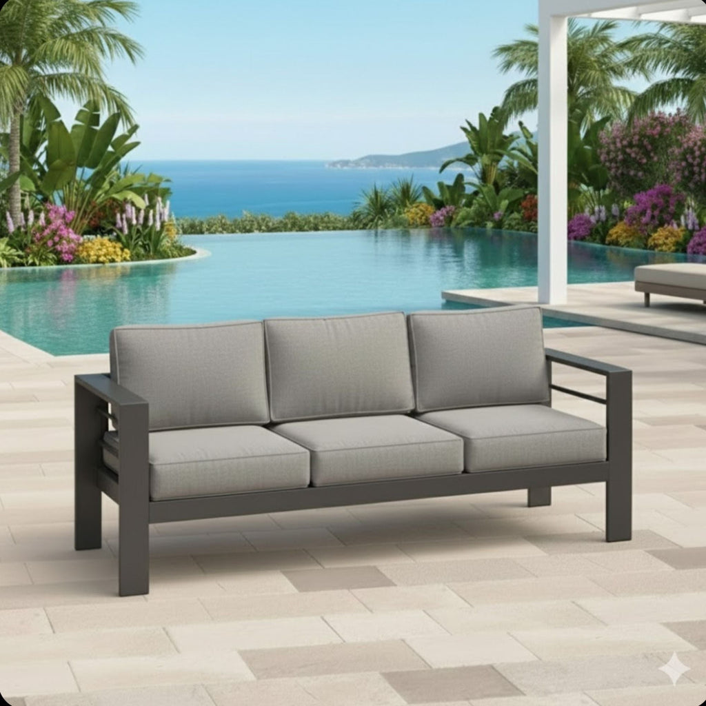 All-Weather Patio Sofa With Cushions, 3 Seat Outdoor Couch
