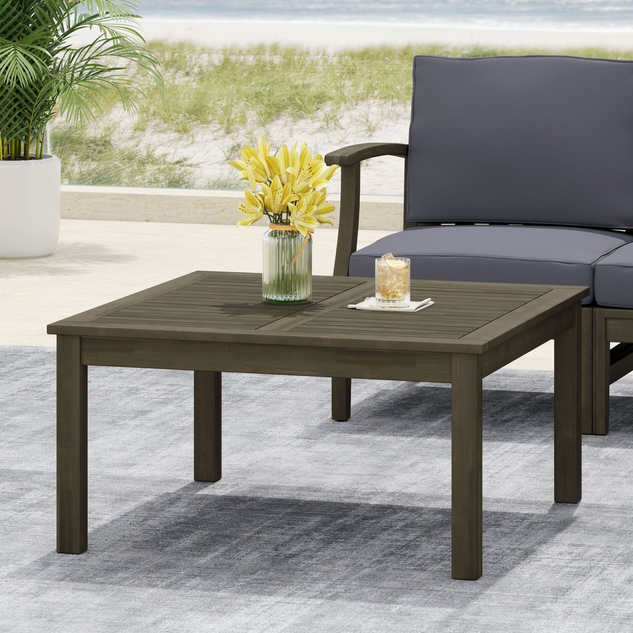 Perla Rustic Square Coffee Table with Block Legs