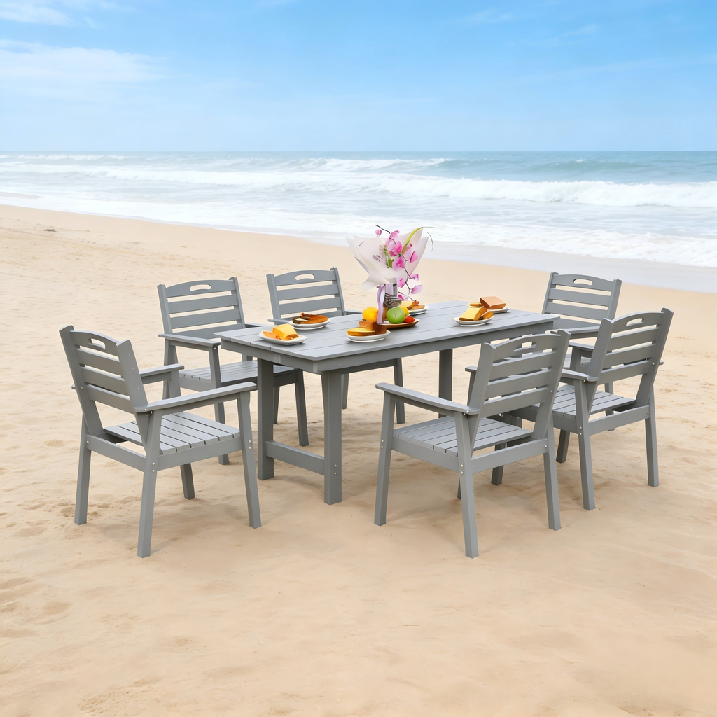 HDPE Outdoor Patio Dining Set - Table and Six Chairs