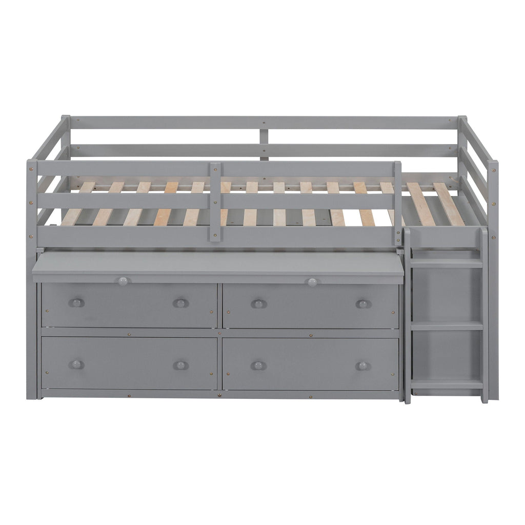 Loft Bed With Retractable Writing Desk And 4 Drawers, With Lateral Portable Desk And Shelves
