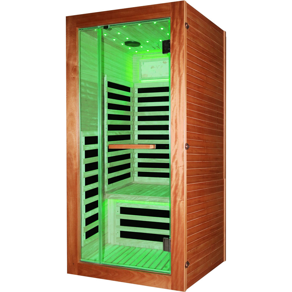 Single Person Sauna Room With LED Lighting, Epoxy Heating Plates, And Compact Design - American White Oak