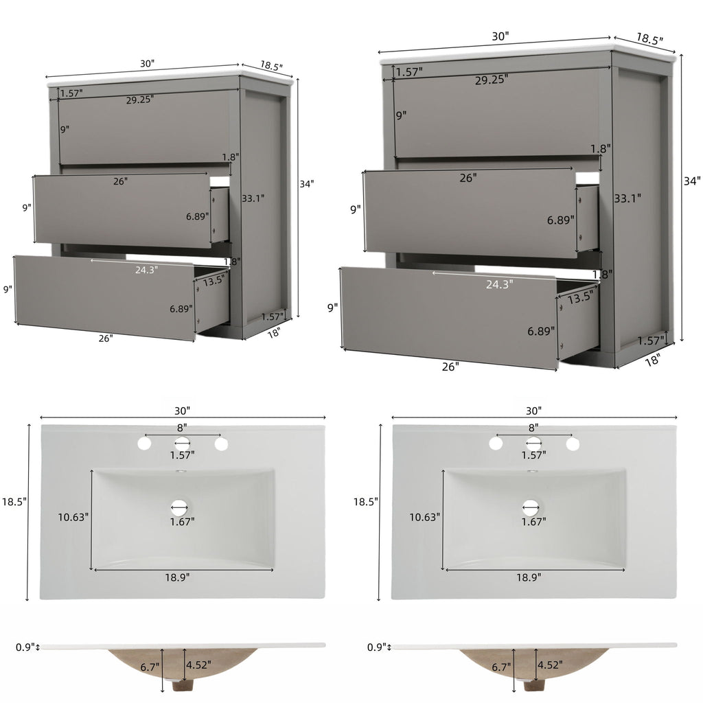 Double Sinks Bathroom Vanity Set with 2 Ceramic Basins