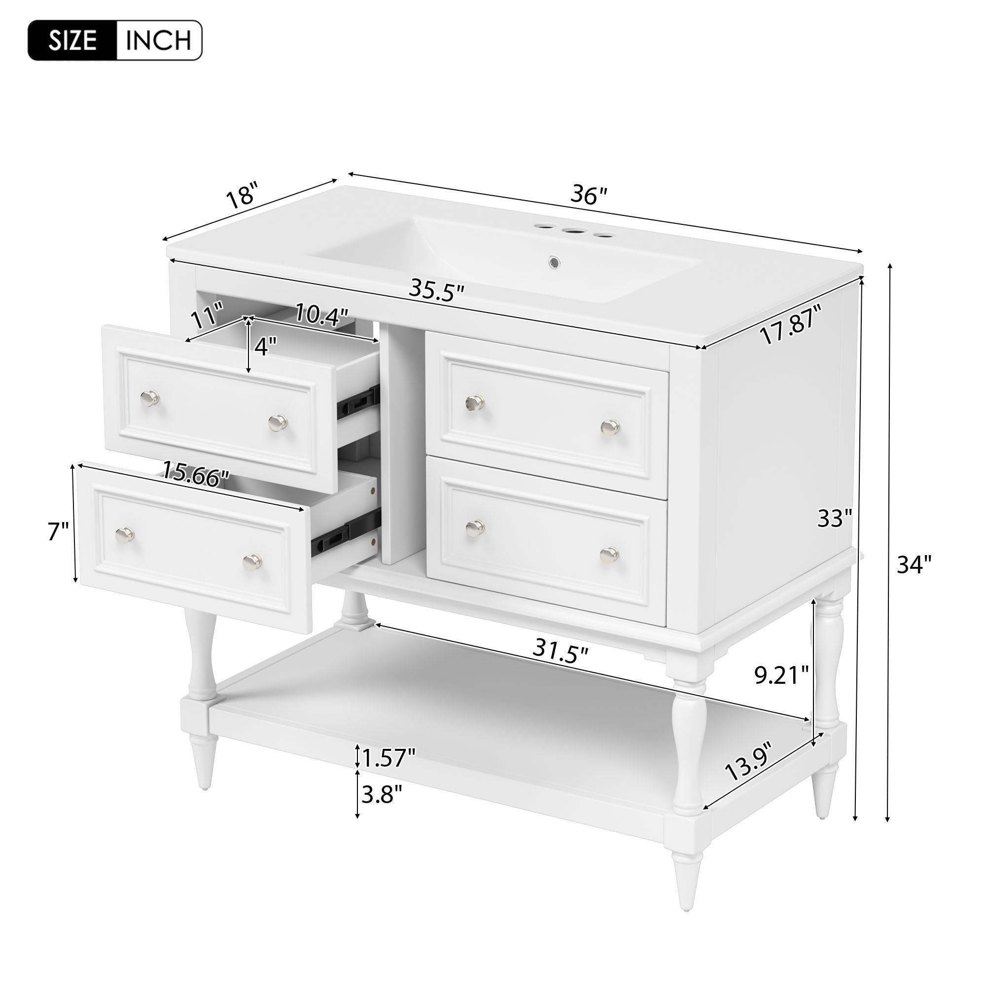 Bathroom Vanity Cabinet With Undermount Sink - 4 Drawer Set