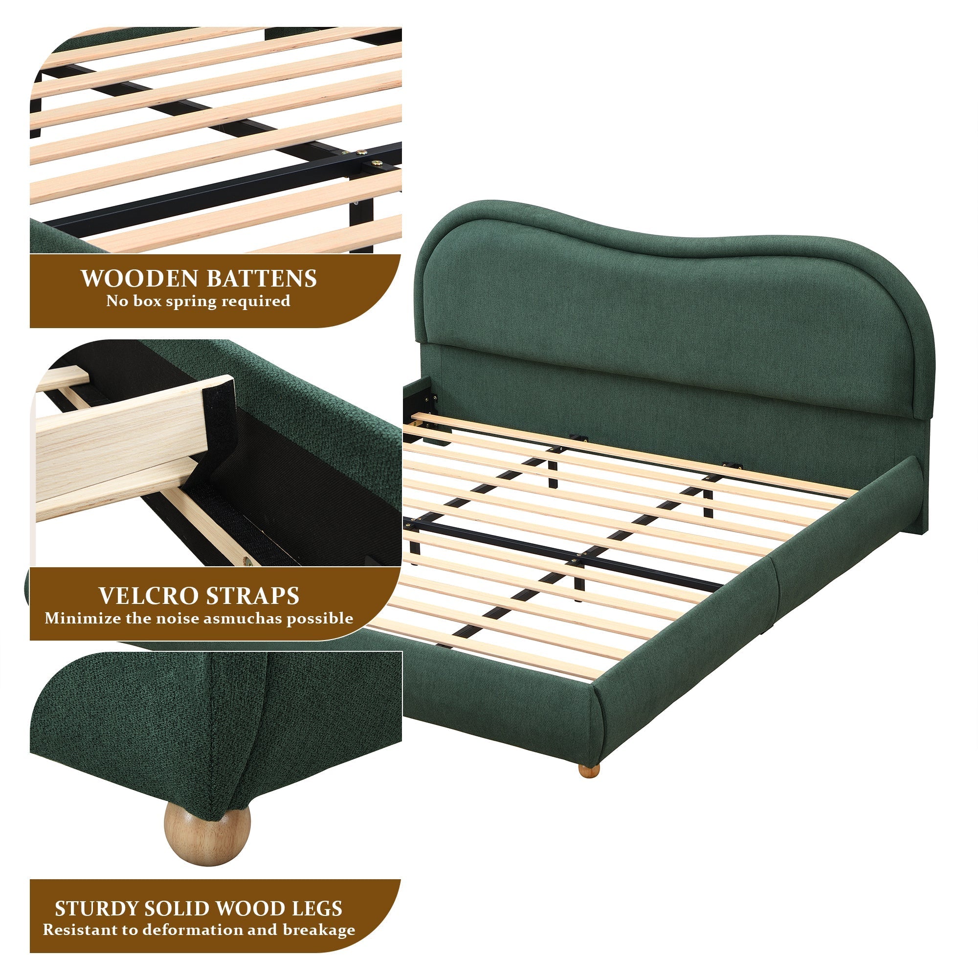 King Size Upholstered Platform Bed Frame with Rounded Corners