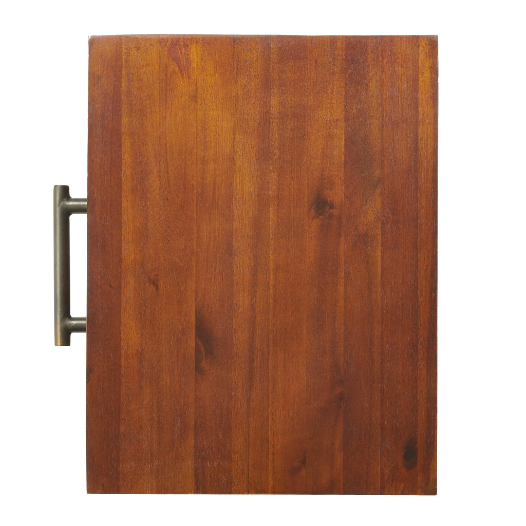 End Table in Brown Acacia Wood with Storage Drawer and Shelf