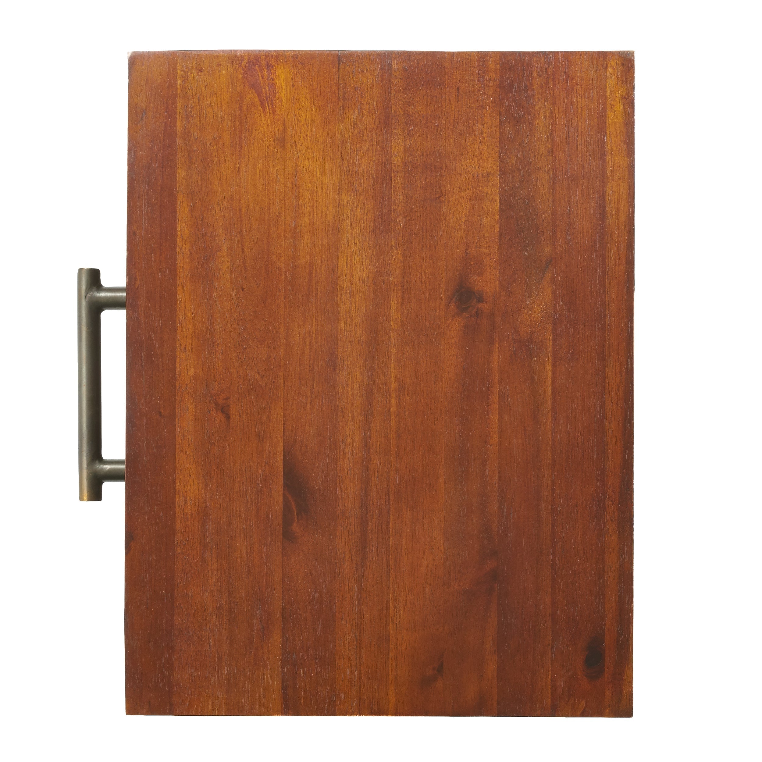 End Table in Brown Acacia Wood with Storage Drawer and Shelf
