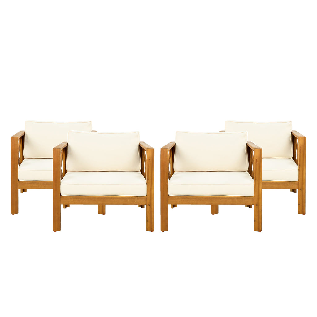 Outdoor Acacia Wood Club Wooden Armchair with Cushions (Set of 2)