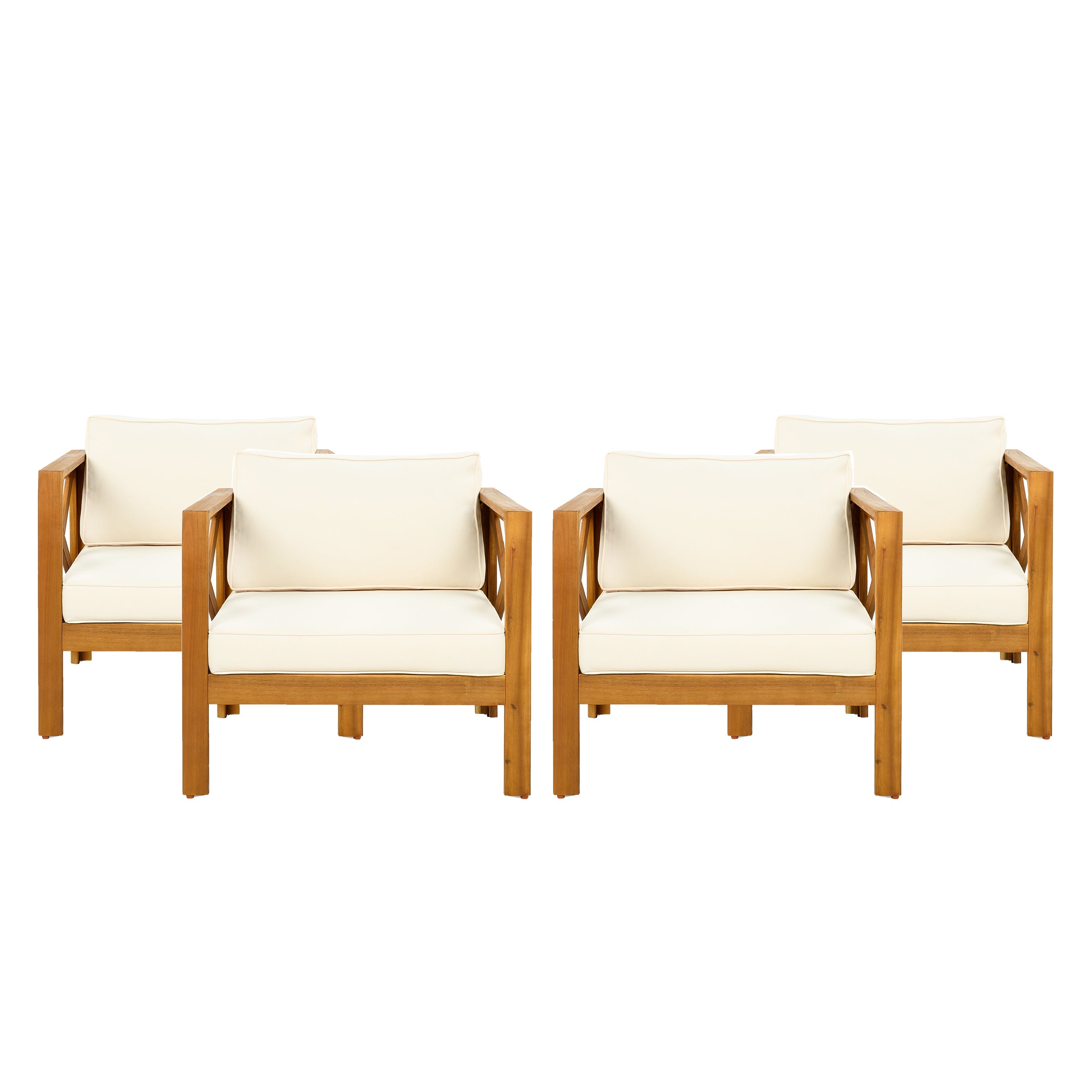Outdoor Acacia Wood Club Wooden Armchair with Cushions (Set of 2)