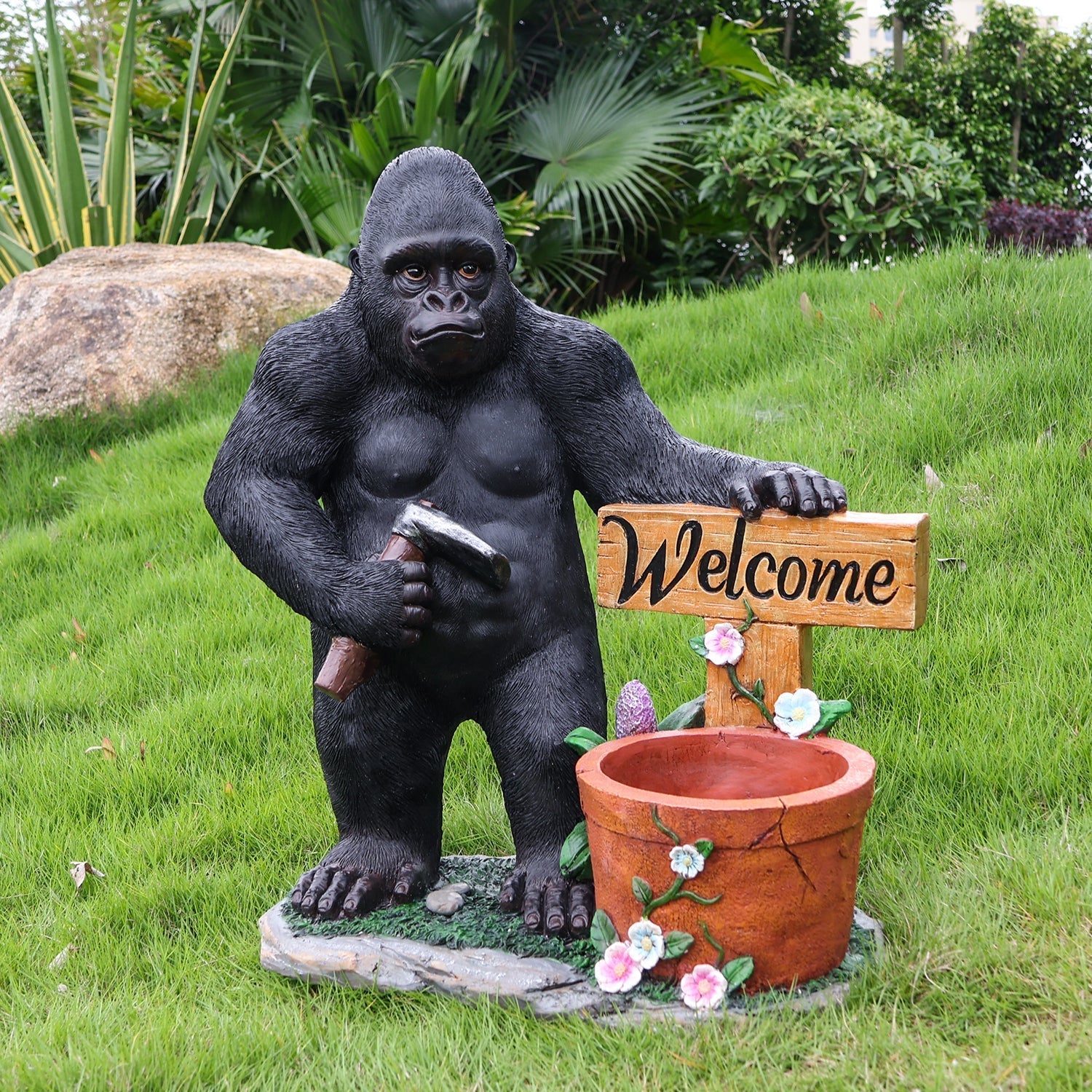 Outdoor Garden Sculpture Chimpanzee Flower Pot Planter