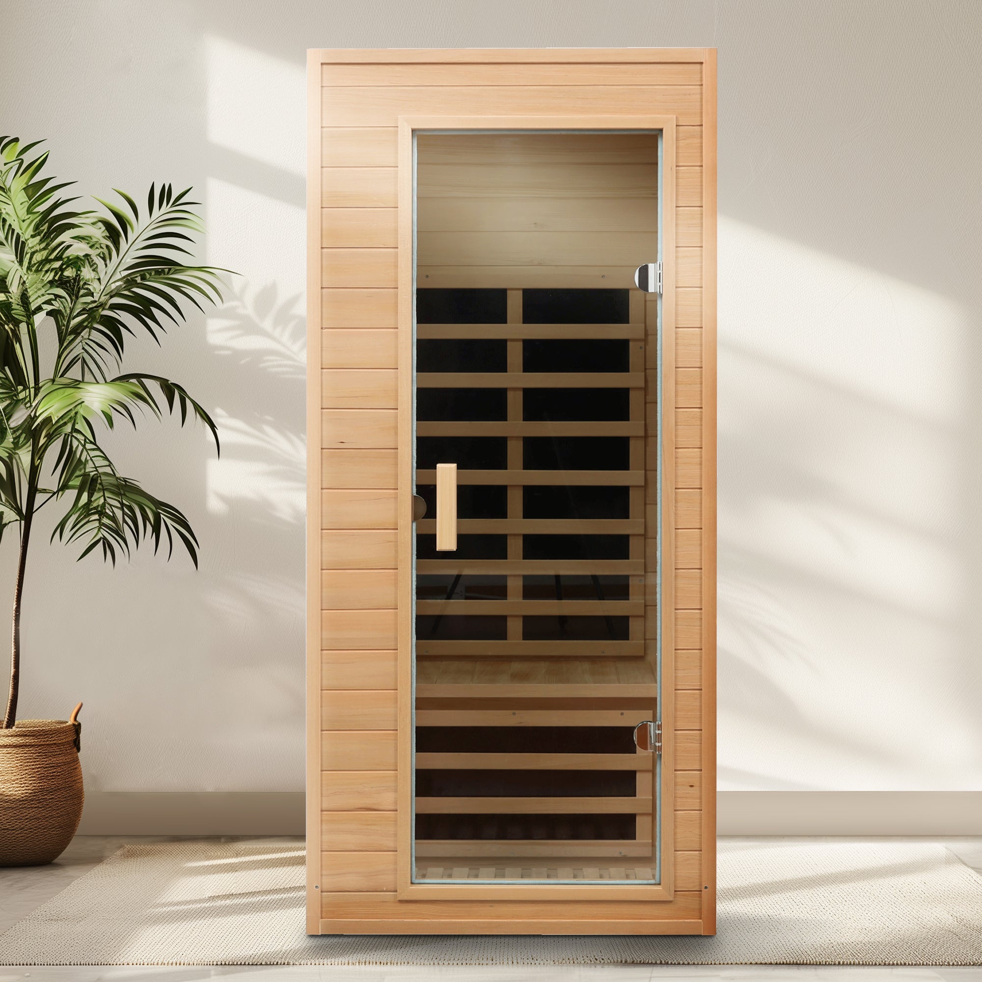 Hemlock One-person Far Infrared Roof Embedded Indoor Sauna Room Natural Hemlock 33.7x33.46x72.83 inches