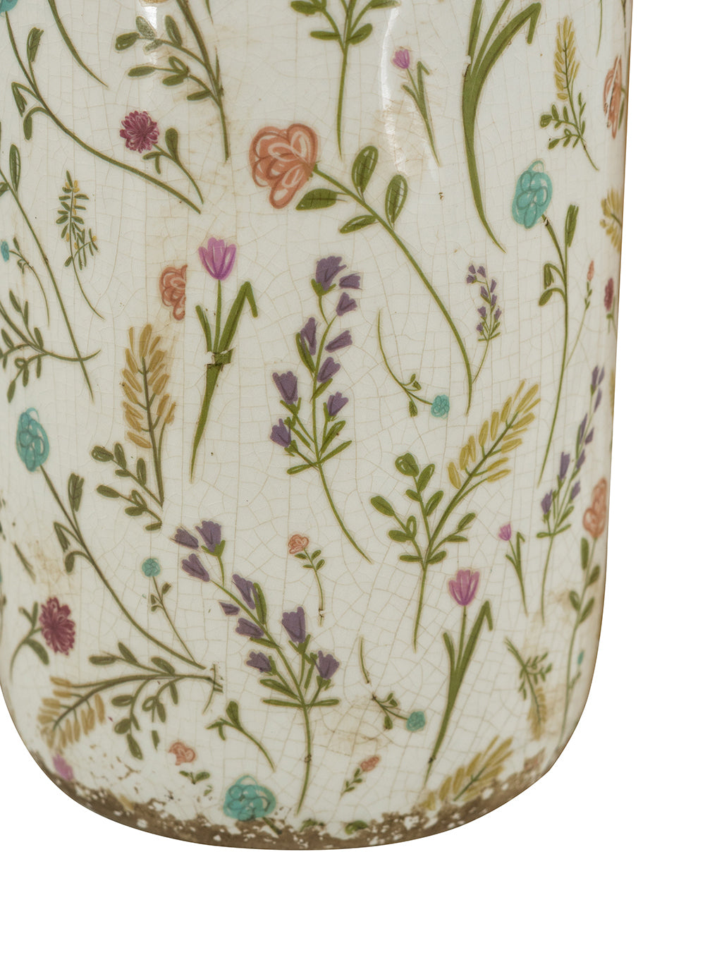 D5.3x10.6' Ceramic Cylinder Vase with Multi-Colored Floral Motifs