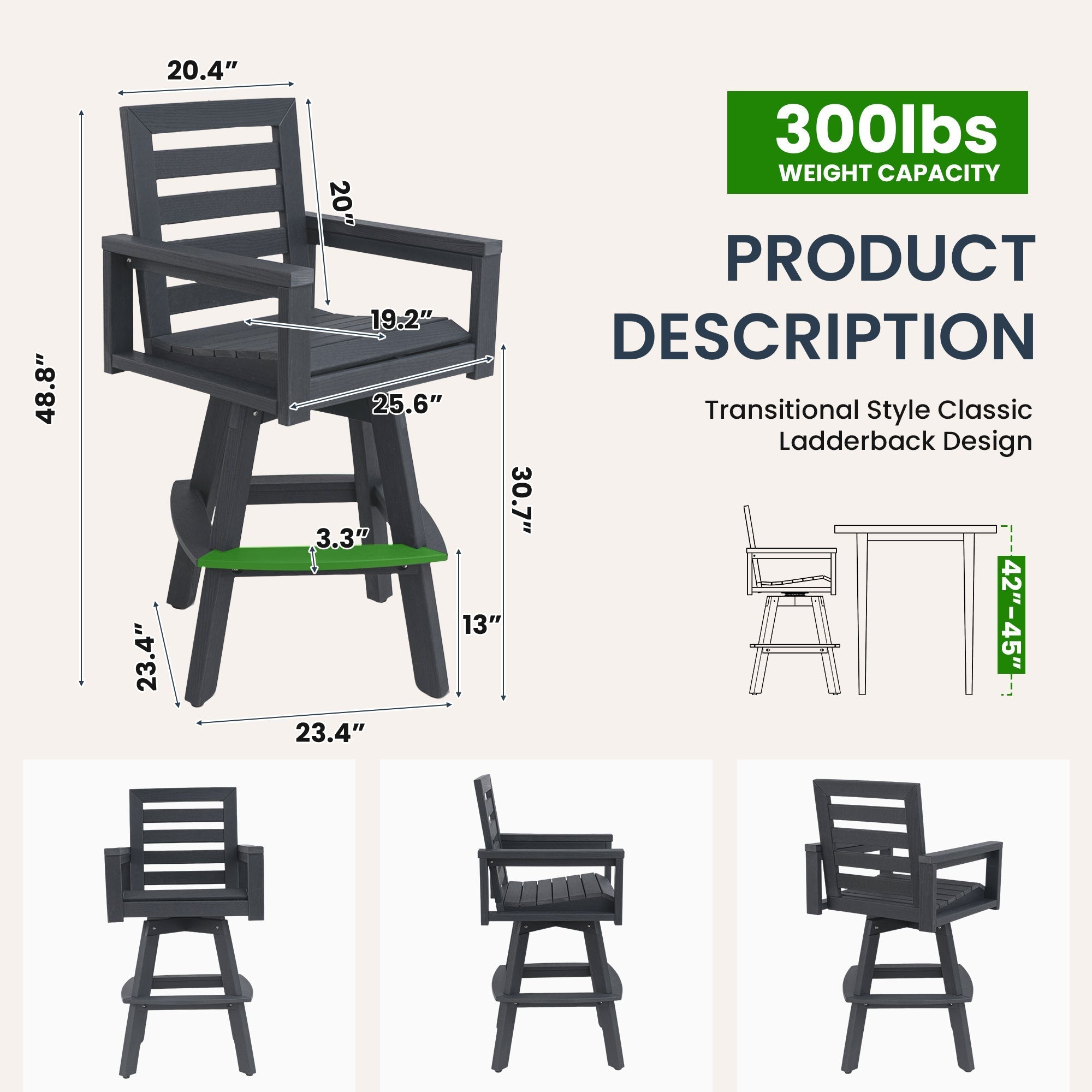 Outdoor 360° Swivel Bar Chair in Slate Grey