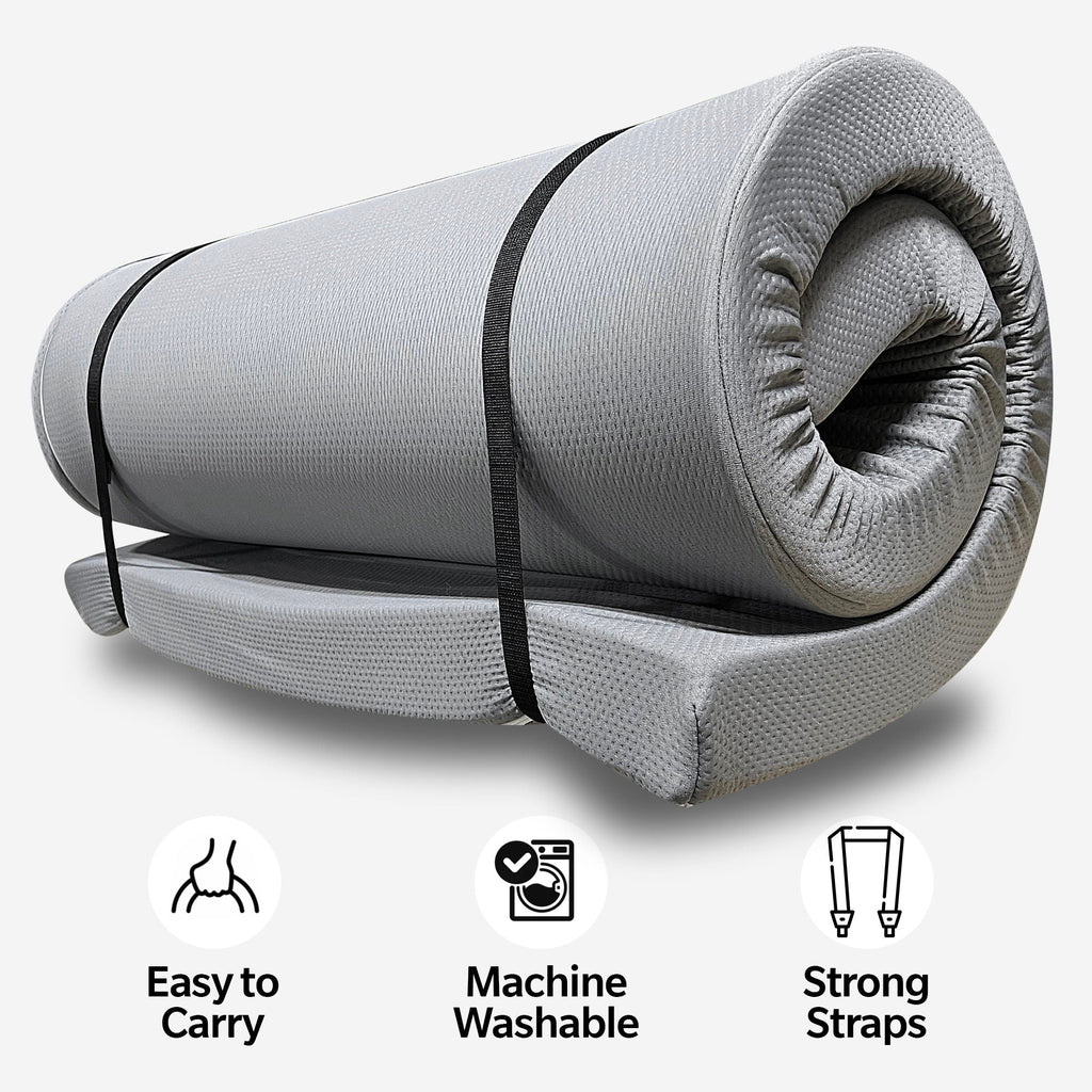 Memory Foam Camping Mattress Foldable, Portable With Water Resistant Cover - Gray