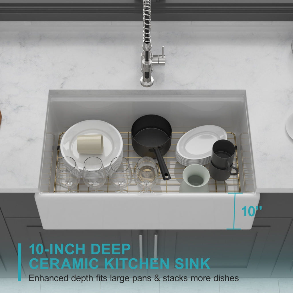 Workstation Single Bowl, Apron Front Kitchen Sink - White