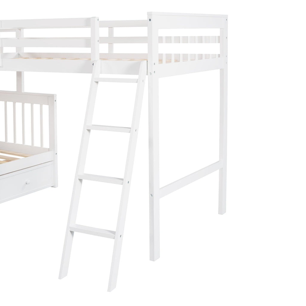 Solid L Shaped Bunk Bed With 3 Drawers, Ladder And Staircase