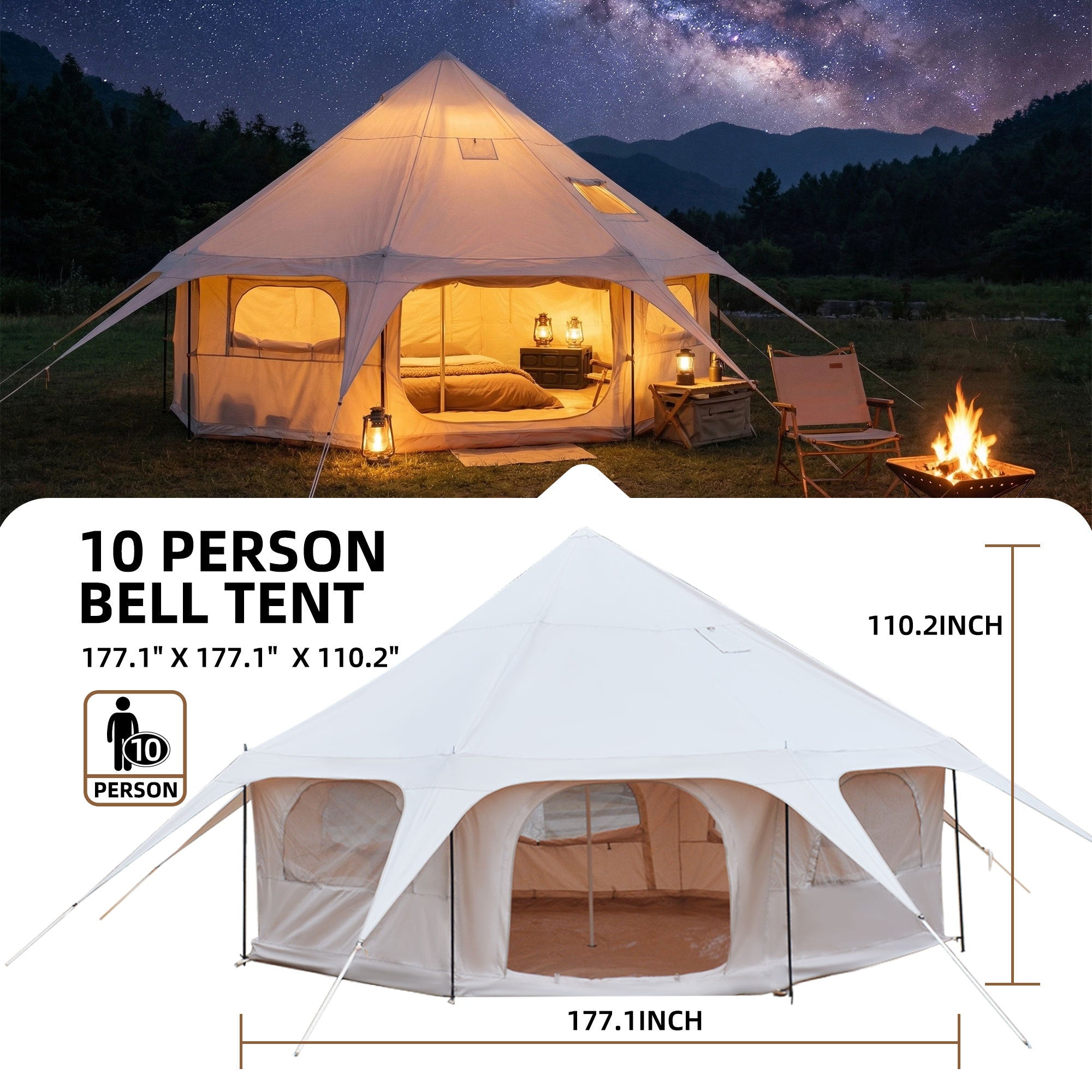 600D Oxford Bell Tent 14.8ft x 9.2ft with Stove Jack